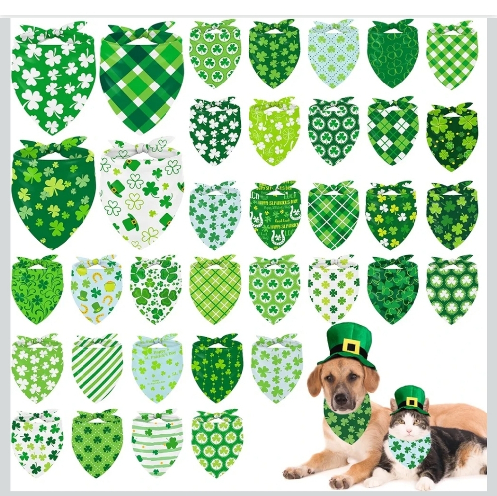 New St. Patrick's Day Pet Bandana Set Of 3- You Get 3 Variety Pattern Bandanas